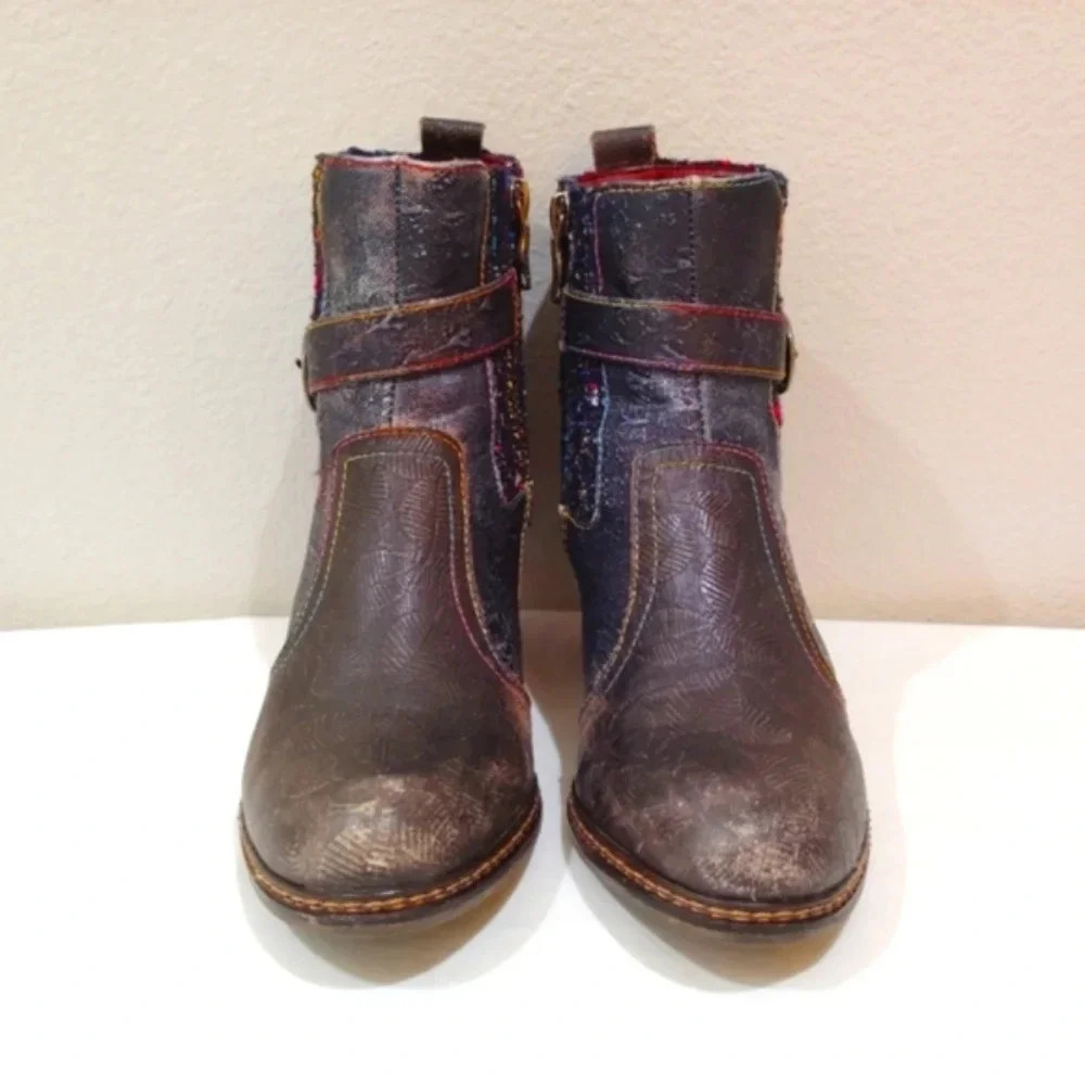 L'Artiste Spring Step Boots Cienna Distressed Multicolor Leather US 7.5 Zip - Picture 7 of 14